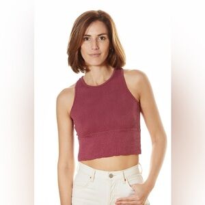 Fornia Women's Floral High Neck Crop Stretchy Tank Top Purple Size Medium/Large